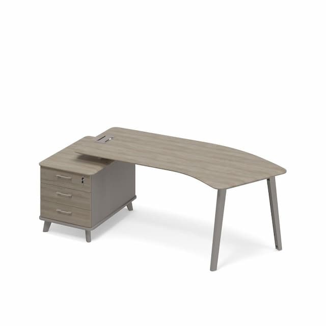 Стол руководителя эргономичный на опорной тумбе малой левый (тип 5) Юнитекс ТМ М1 129 МП ВЛ ВЛ мокко премиум (корпус) / вяз либерти (столешница, топ, фасад)