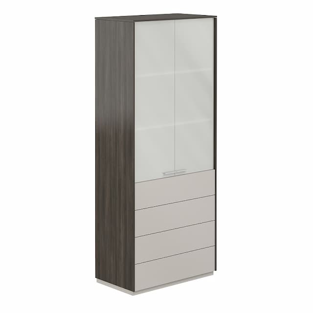 Шкаф высокий с распашными стеклянными фасадами и ящиками Norden Атлас NZ-0332.BT.GS